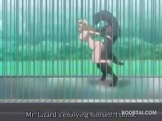 Dögös anime fiatal női pina szögezték kemény által szörny nál nél a zoo